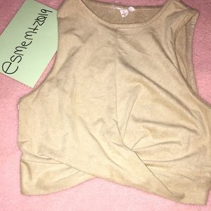 Beige suede knotted crop top